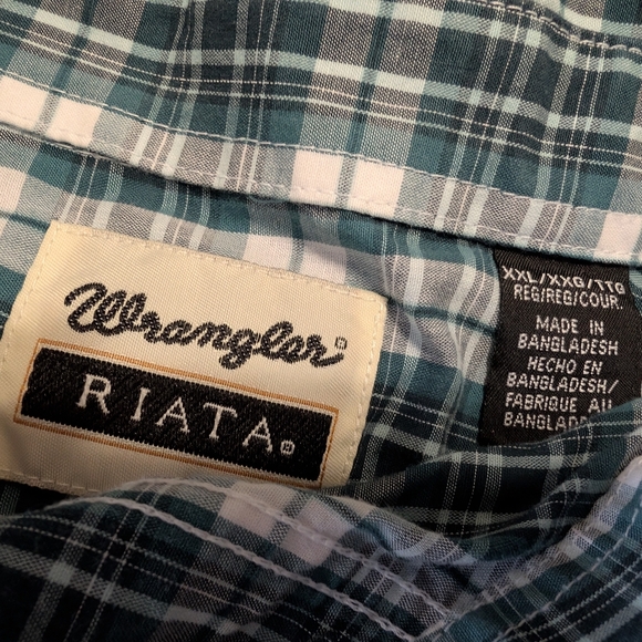 Vintage Wrangler Riata Teal Plaid Shirt Size XXL - Picture 6 of 7